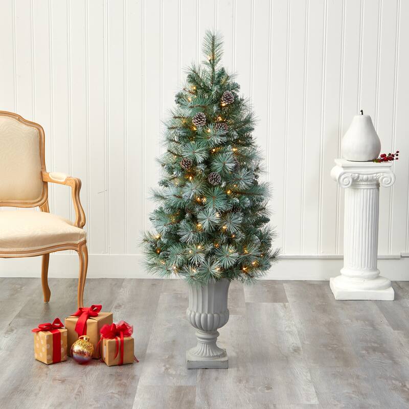 4.5' Artificial Christmas Tree with 100 Lights in Decorative Urn