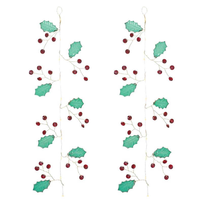 Holly Leaves and Gem Christmas Garlands - 5.5' - Set of 2