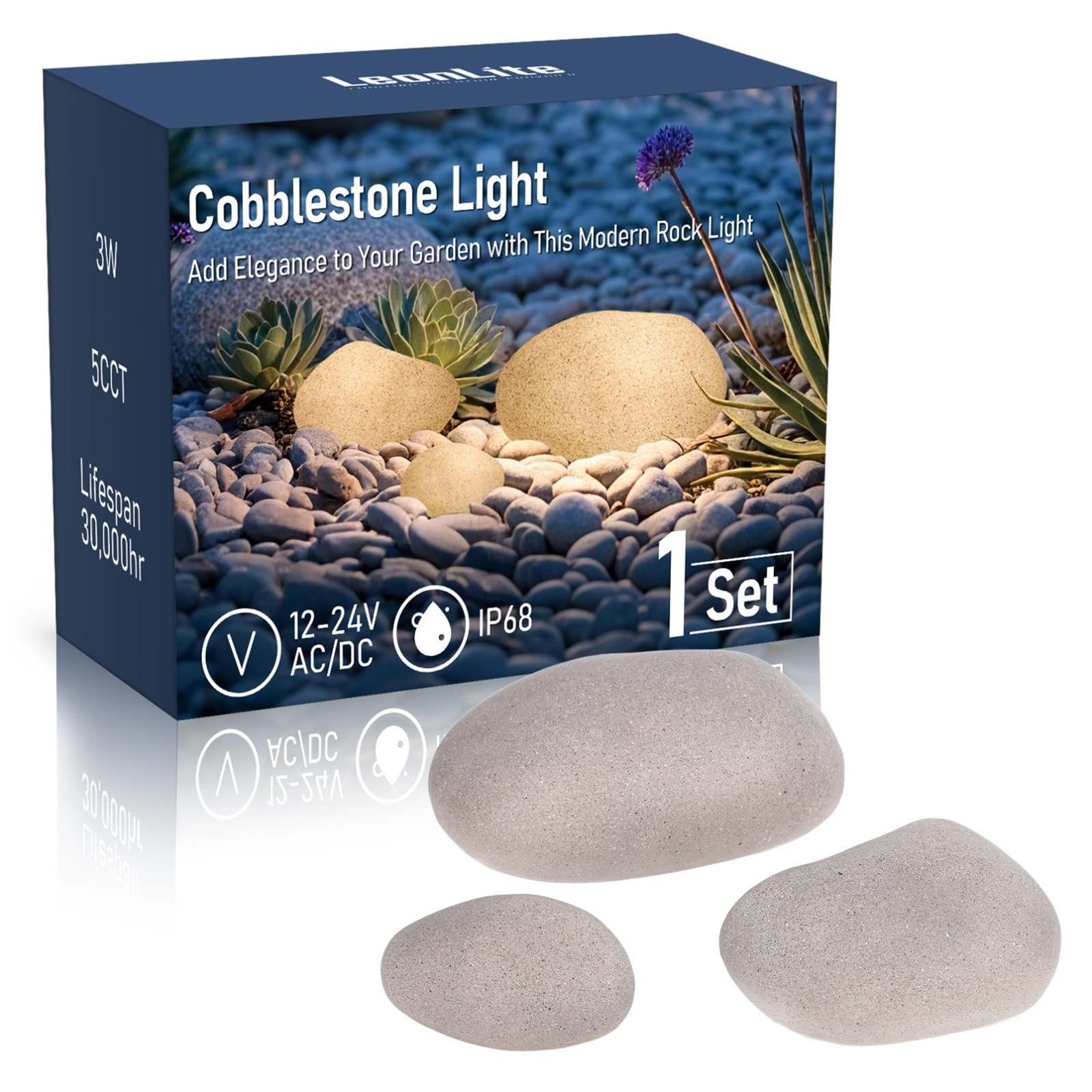 5CCT 3-Size Decorative Stone Lighting Kit, 3W Glow Pebble Shape LED Landscape Light