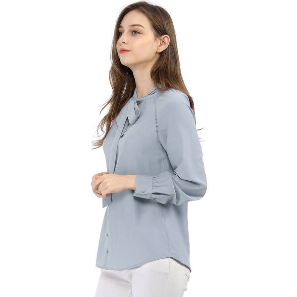 Shop Women S Bow Tie Neck Long Sleeve Casual Button Decor Shirt
