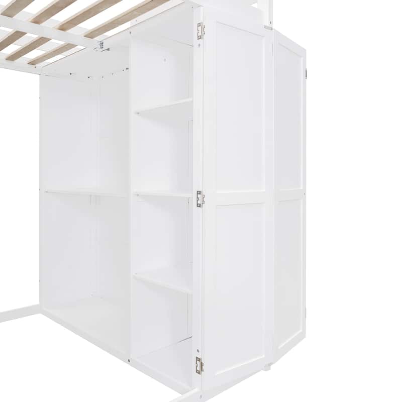 Roomfitters Full Size Loft Bed with Wardrobe, Desk and Shelves