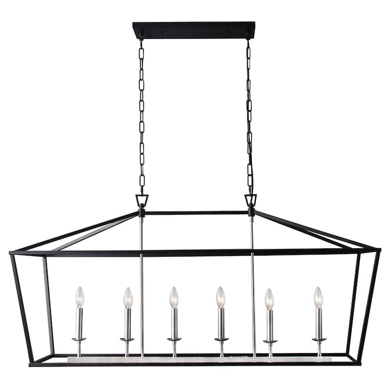 6 Light Caged Chandelier Black finish - 24.8"H x 49"W x 15"D