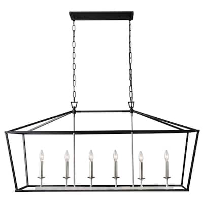 6 Light Caged Chandelier Black finish - 24.8"H x 49"W x 15"D