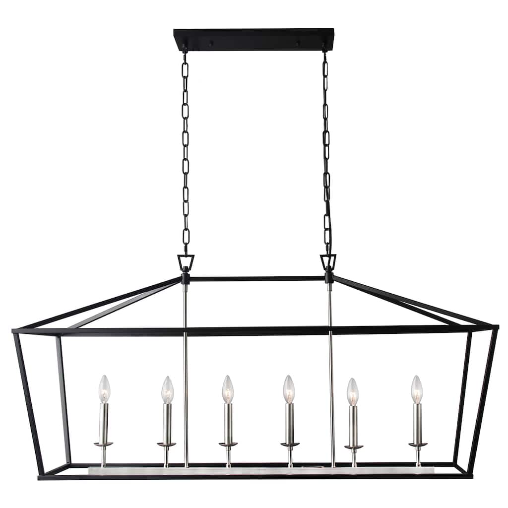 6 Light Caged Chandelier Black finish - 24.8"H x 49"W x 15"D