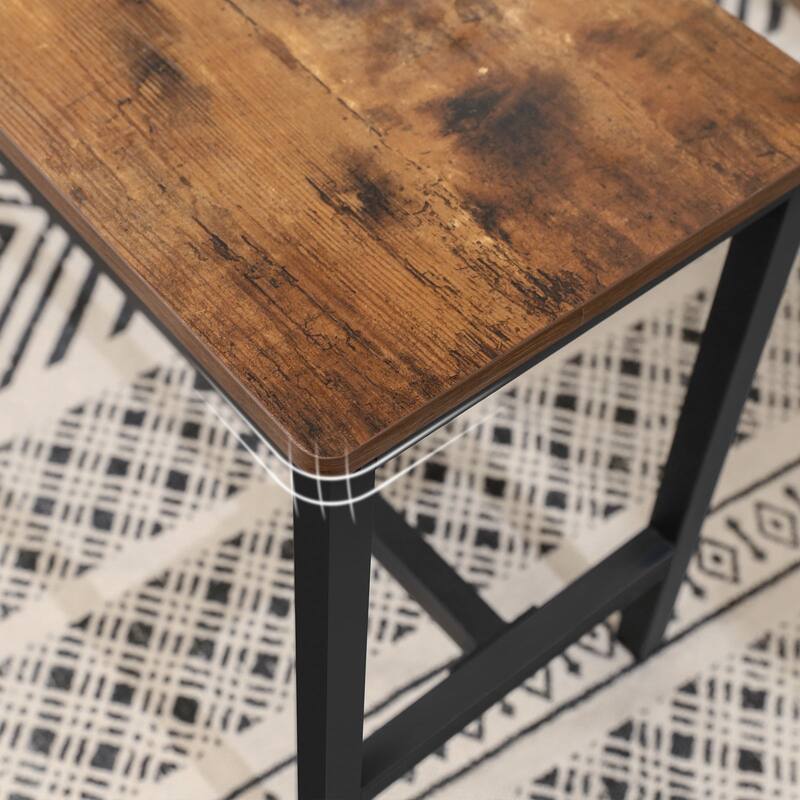 Table Benches, Pair of 2, Industrial Style Indoor Benches, 42.5 x 12.8 x 19.7 Inches, Durable Metal Frame, Rustic Brown