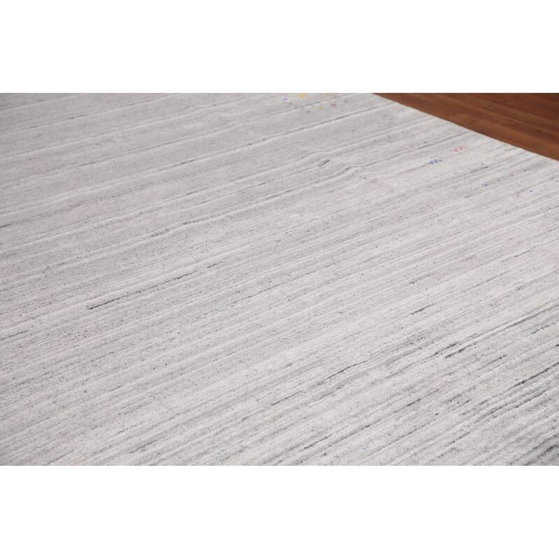 Silver Gray Striped Gabbeh Oriental Area Rug Handmade Wool Carpet - 9'0" x 12'0"