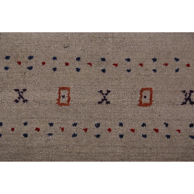 Tribal Gabbeh Area Rug Hand-Knotted Beige Wool Carpet - 5'8" x 7'9"