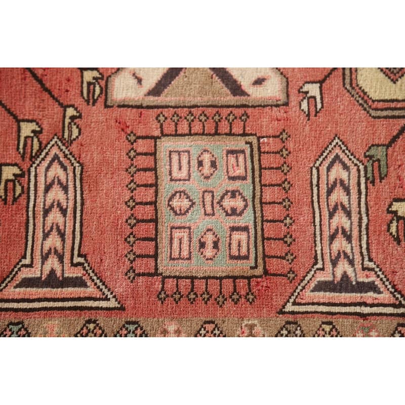 Pink Geometric Meshkin Persian Vintage Area Rug Handmade Wool Carpet - 4'11"x 9'10"