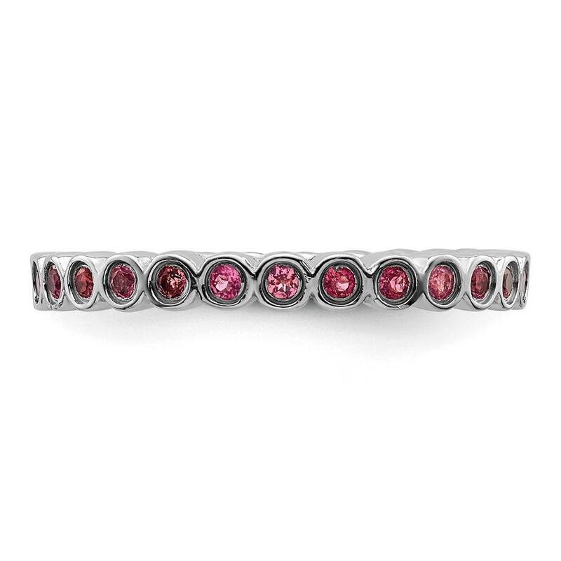 Curata 925 Sterling Silver Bezel Polished Patterned Stackable Expressions Pink Tourmaline Ring