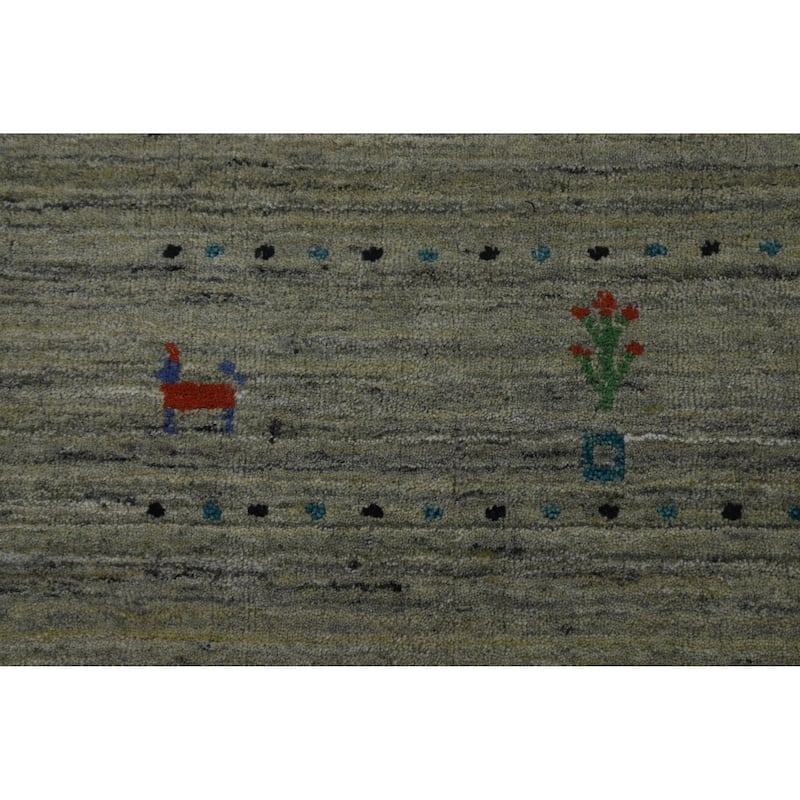 Gabbeh Indian Area Rug Handmade Striped Green Wool Carpet - 5'6" x 8'0"