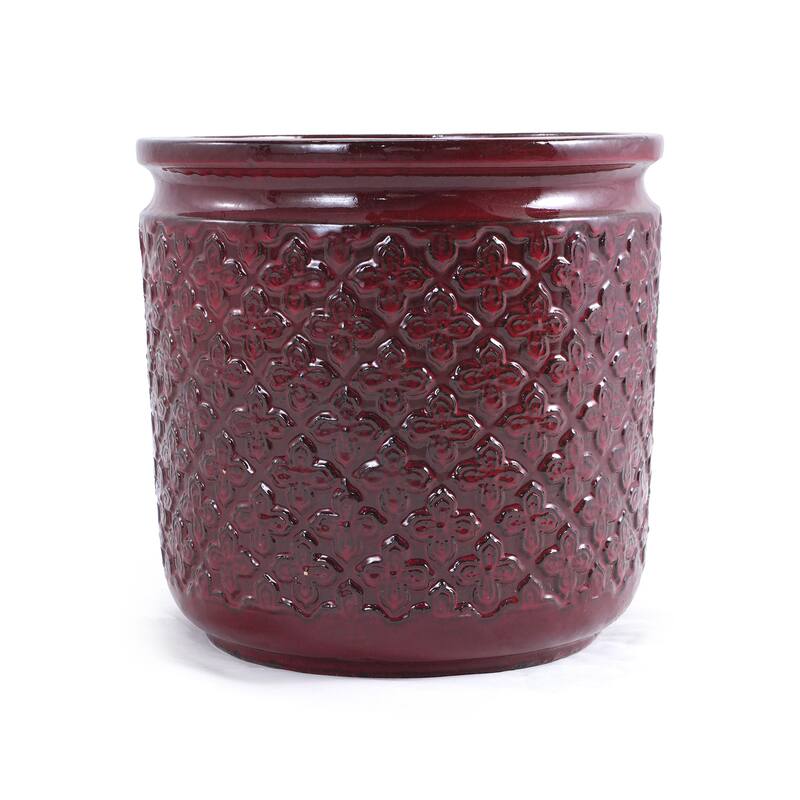 Set of 3 ,15 Inch Ceramic Flower Pots with Drainage - Frost Resistant Indoor Outdoor Planters