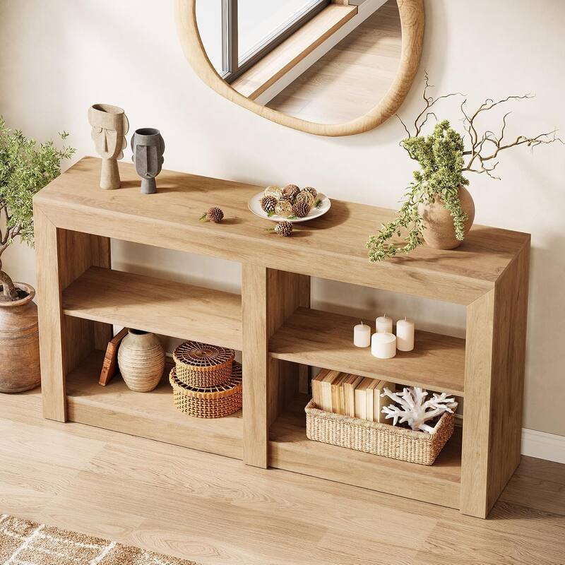 59 Inches Farmhouse Console Table, 3 Tiers wood Entryway Table
