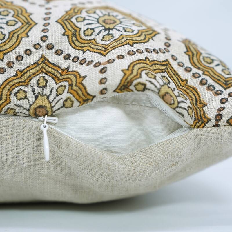 Fabdivine 14x20 Inch Soft Pure Linen Cushion Cover Floral Block Print Pillowcase for Sustainable Home Living & Décor, Charkha