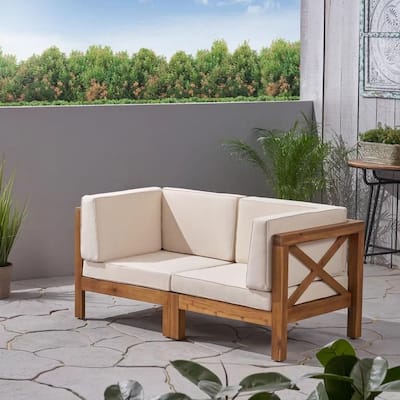 Roomfitters Outdoor X-Back Loveseat with Acacia Wood Frame and Weather-Resistant Cushions