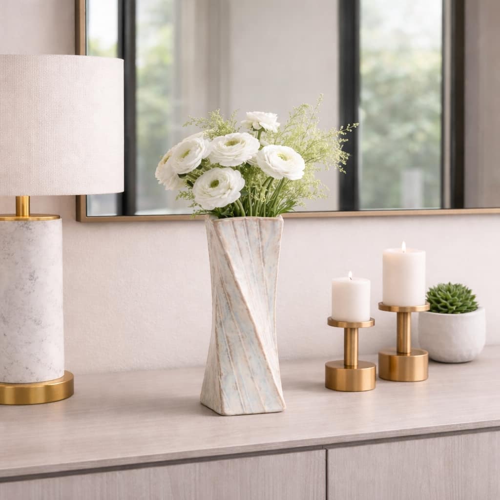 Decorative Vase - Ivory/Brown Ceramic Twist Design