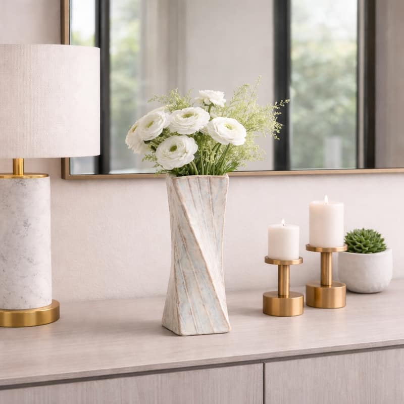 Decorative Vase - Ivory Ceramic Twist Design - 11.0"