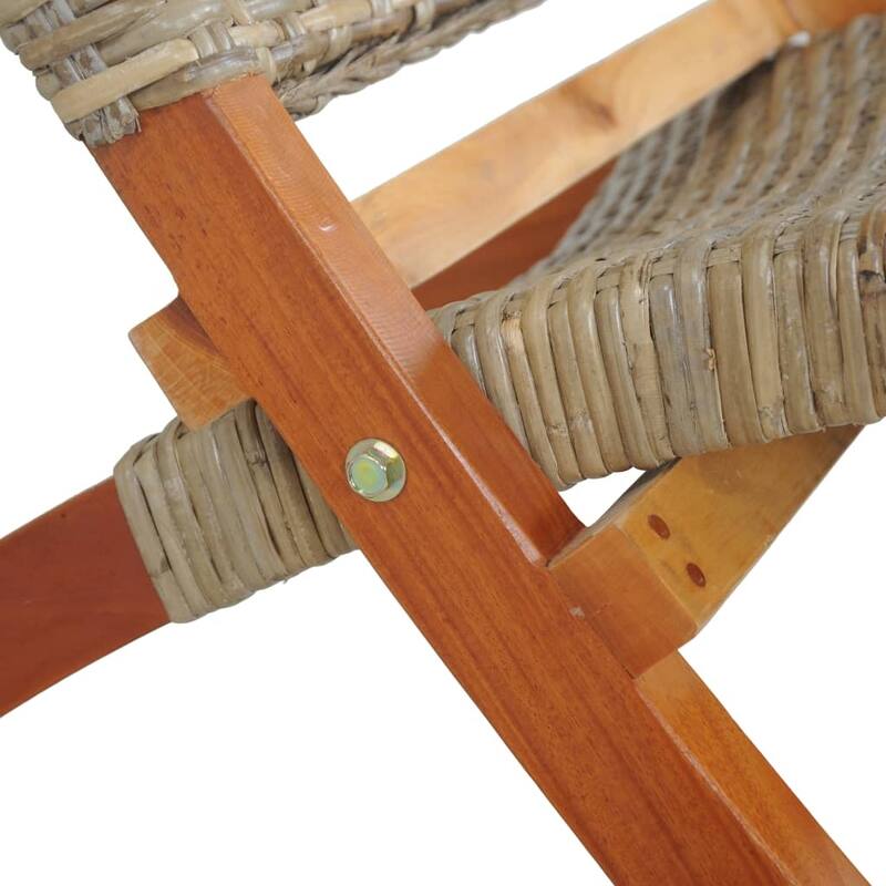 vidaXL Relaxing Chair Natural Kubu Rattan and Solid Mahogany Wood - 23.6" x 30.3" x 27.6"