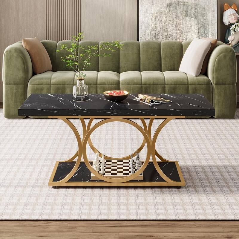 47 In White Coffee Table, Modern 2-Tier Coffee Tables for Living Room