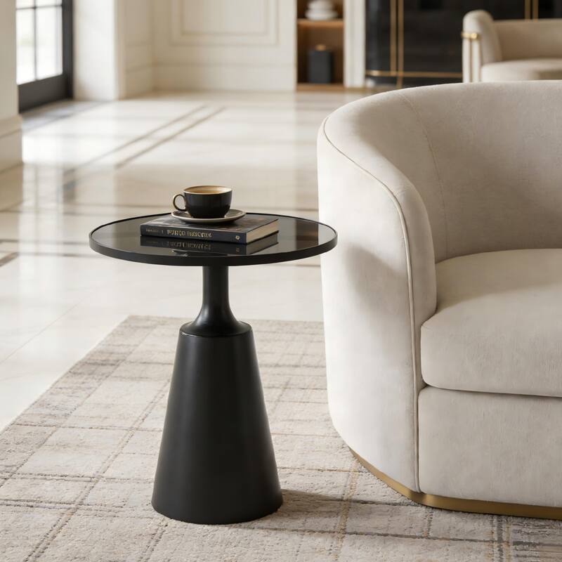 Christopher Knight Home - Lunaro Modern Marble Pattern Top/ Round Glass Top Round Side Table with Black Iron Base