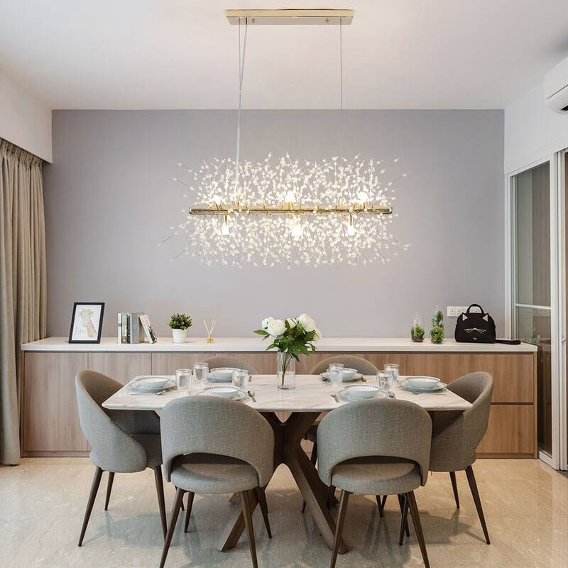 9-Light Modern Firework Crystal Chandelier for Dining Room Living Room Bedroom, Classic Semi Flush Mount Chandelier