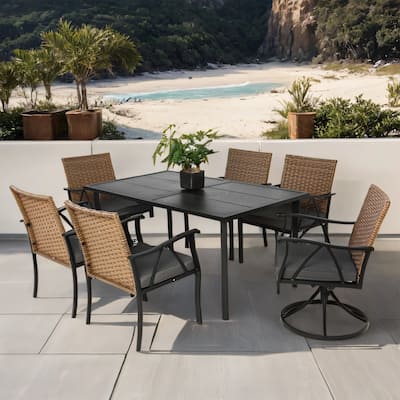 Wicker Patio Set w/ 2 Swivel Rockers,4 Chairs,Removable Cushions,7 Pcs