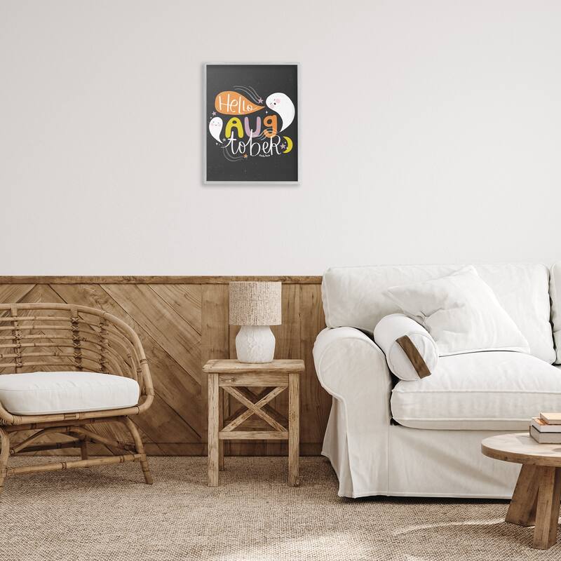 Stupell Hello Augtober with Ghosts Framed Giclee Art Design By Mandy Ford Art + Illustration