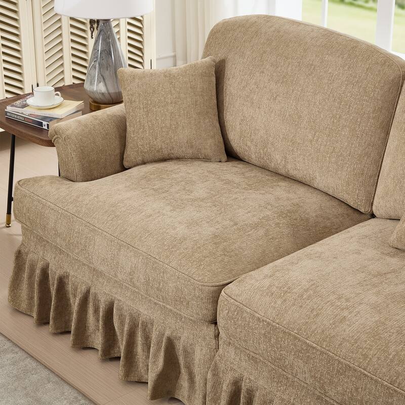 76.4" L Shaped 2-Seat Sectional Sofa, Chenille Couch with Ottoman, Flared Arms Loveseat with Removable Ruffles Pleats Skirts
