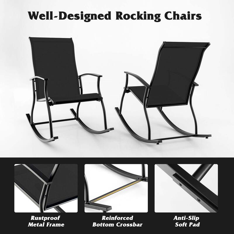 Gymax Set of 2 Outdoor Rocking Chair Patio Rocker w/ Breathable Fabric
