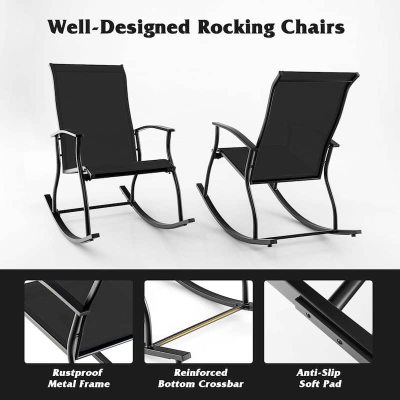 Gymax Set of 4 Outdoor Rocking Chair Patio Rocker w/ Breathable Fabric