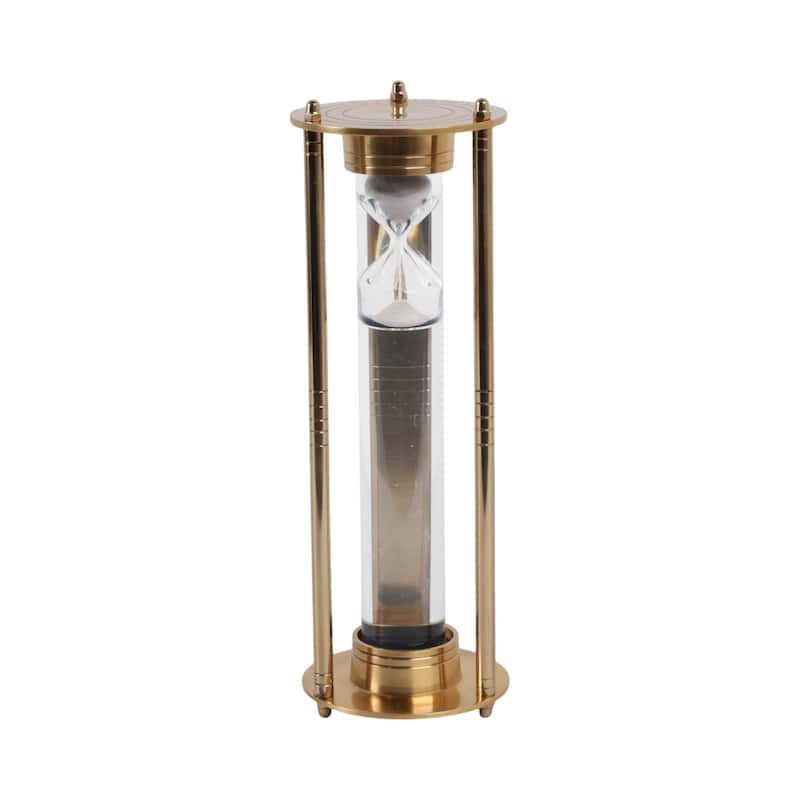 Metal Glass Hourglass Object Modern Metallic Home Office - 12" Gold - 4" x 4" x 12"
