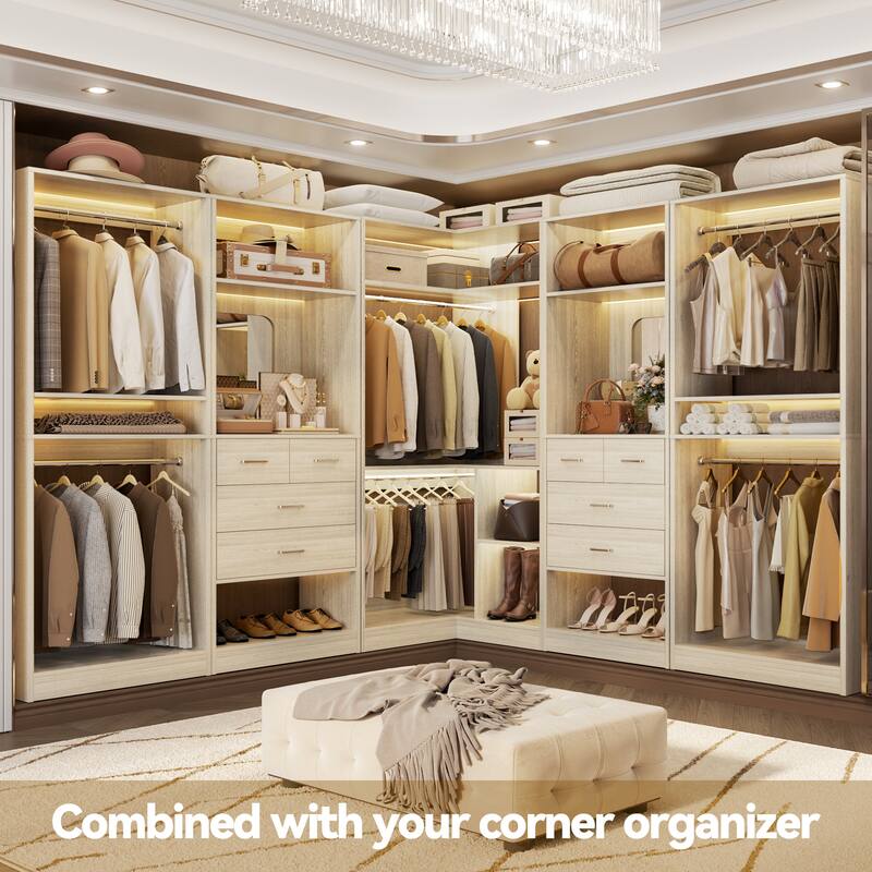 Set of 4 Closet System with 4 Drawer and Hanging Rods, Freestanding Closet Organizer with Storage Shelves