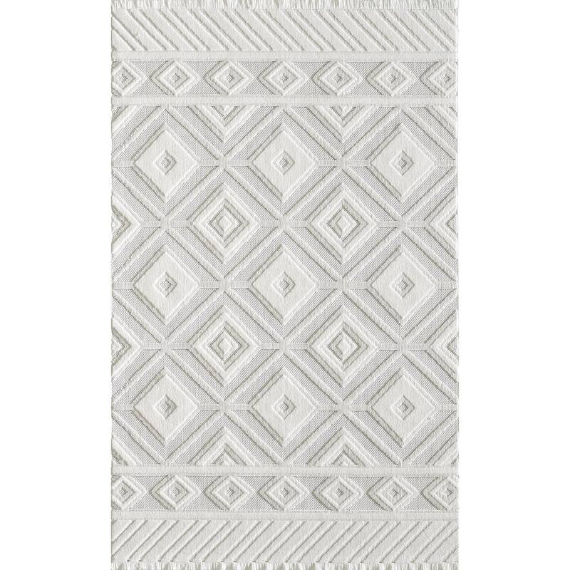 Milos Collection Diamond Pattern Space-dyed Polyester Rug - 7'6" x 10'6" - White