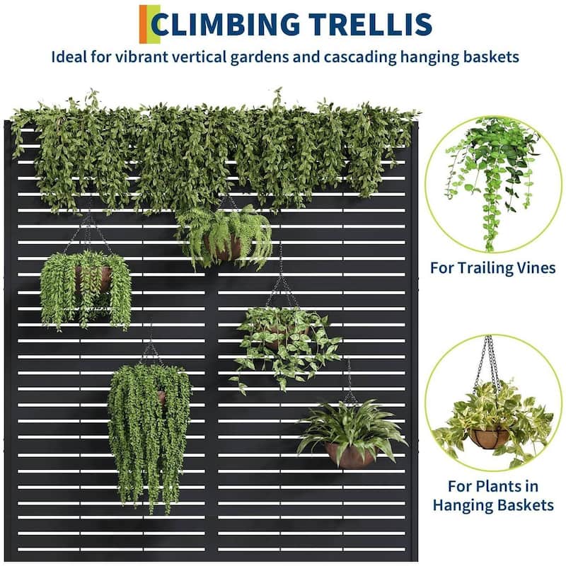 Metal Privacy Screen Planter Box, Raised Garden Bed for Climbing Plants, Veggies, Horizontal Stripes With Wheels