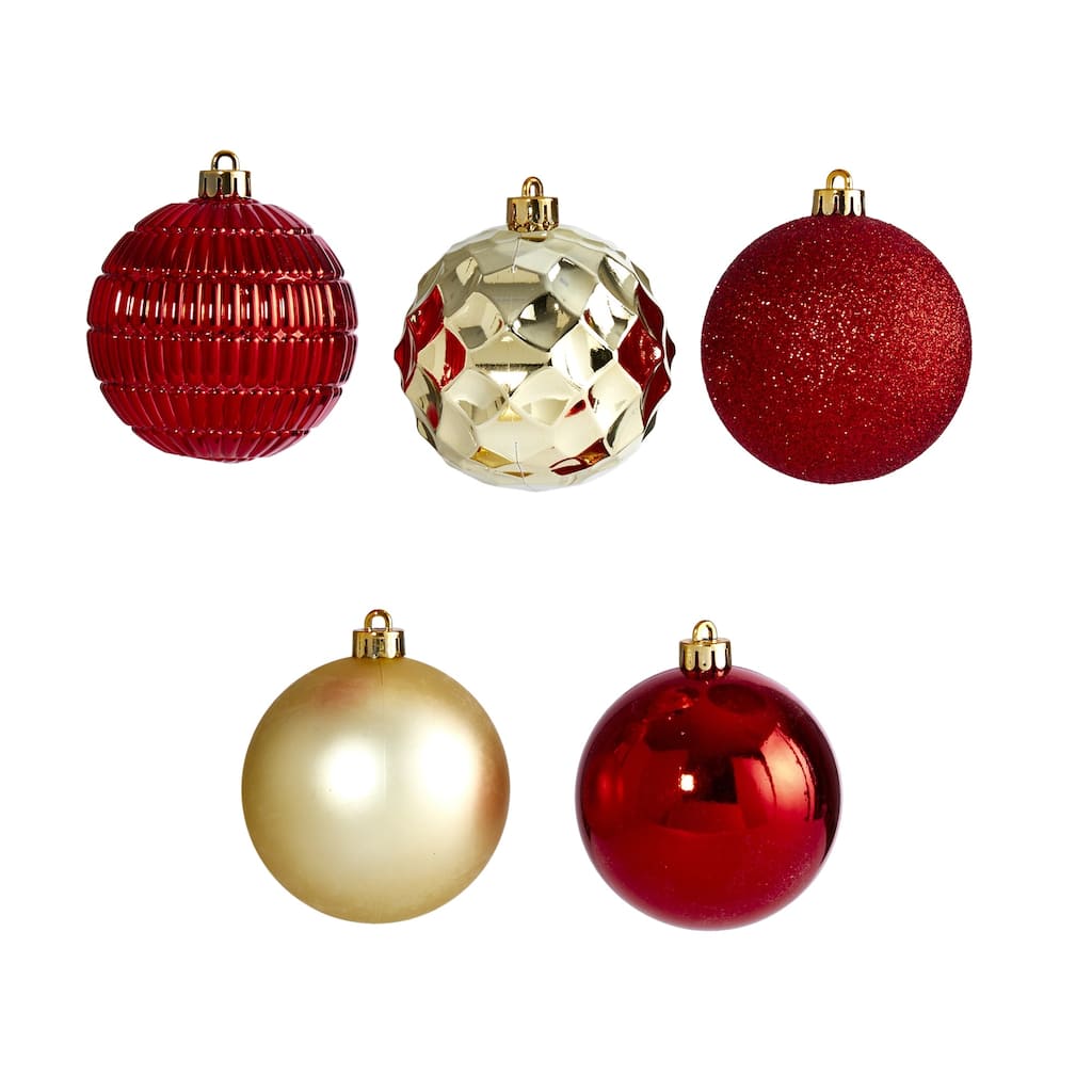 40ct Red and Gold Shatterproof 5-Finish Christmas Ball Ornaments 3" (80mm)