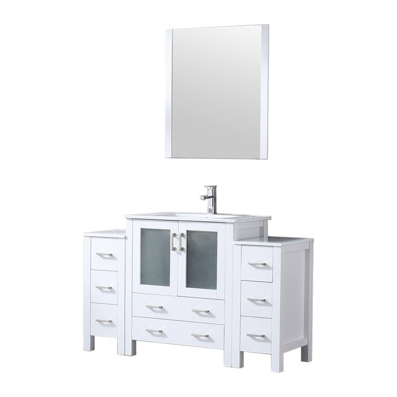 Volez Bath Vanity with Side Cabinets, Ceramic Top, Sink Mirror & Faucet
