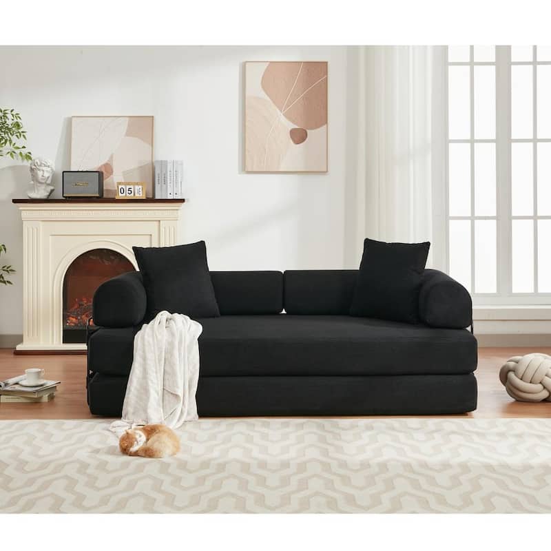 78.5" 4-in-1 Folding Convertible Out King Size Sleeper Sofa Bed - Black