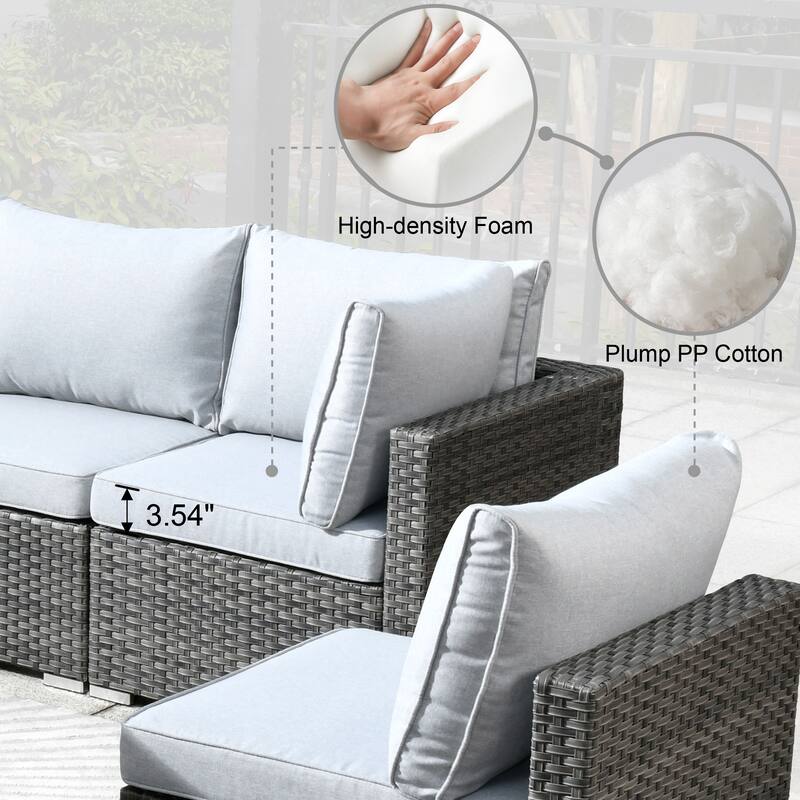 HOOOWOOO 9-piece Grey Wicker Patio Outdoor Sectional Set with Swivel Rocking Chair