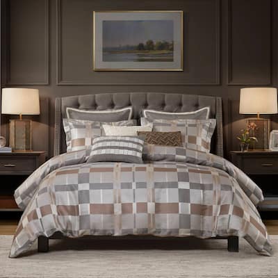 9 PCS King Jacquard Oversized Duvet Style Comforter Set Taupe