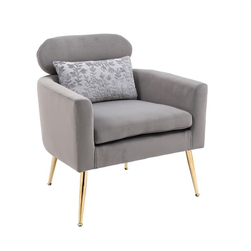 Velvet Upholstered Accent Chair With A Pillow
