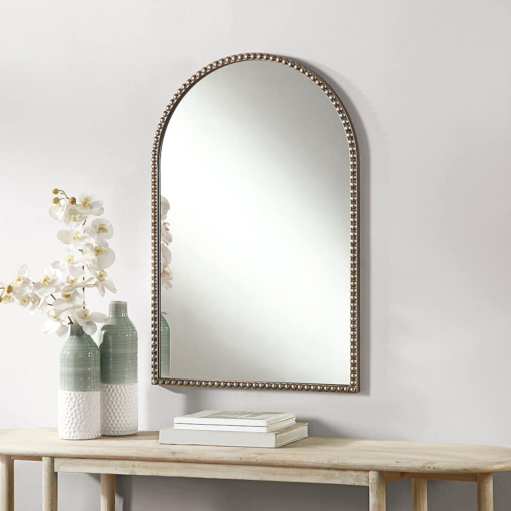 Azalea Park 36" Brushed Gold Beaded Metal Arched Wall Mirror