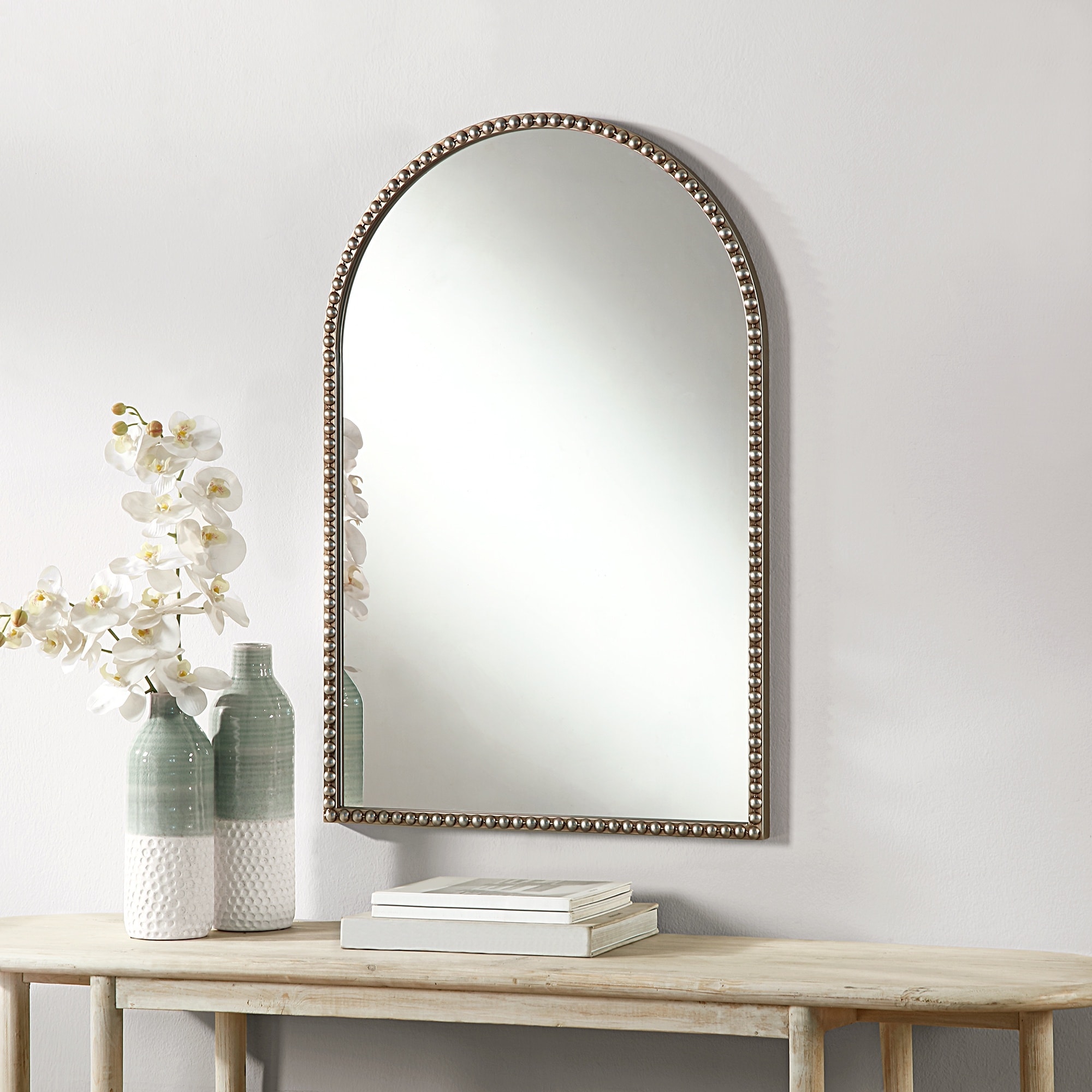 Azalea Park 36" Gold Beaded Arched Wall Mirror