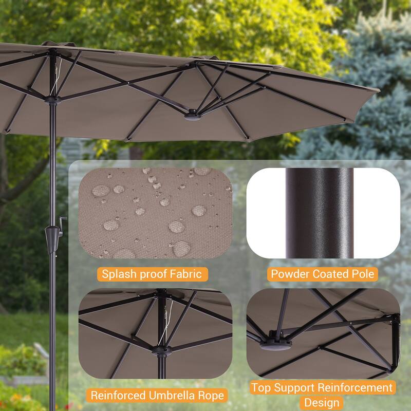 LIVOOSUN 13x7.2Ft Large Double-Sided Rectangular Outdoor Patio Market Umbrella with Crank, Solar Panel, Navy Blue