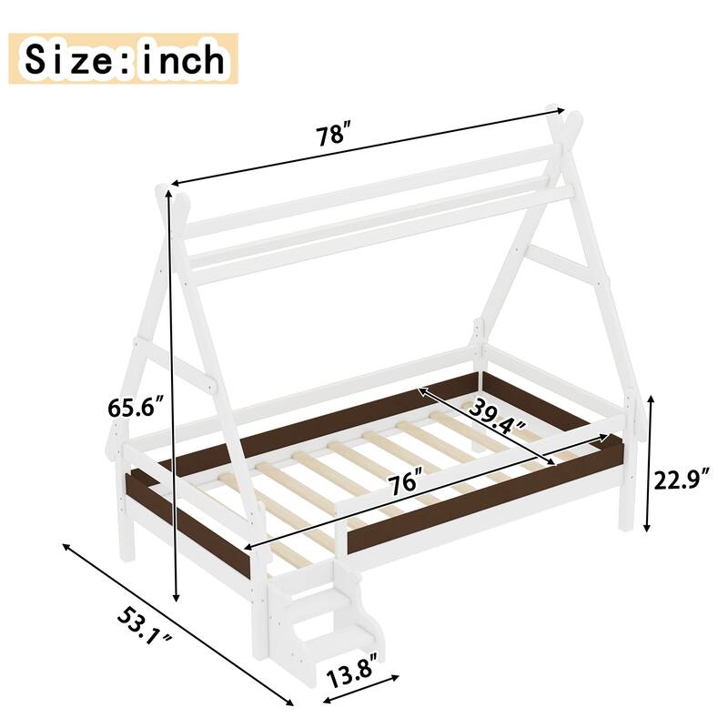 Childlike Fun House-shaped Platform Bed Frame with Low Profile Stairs