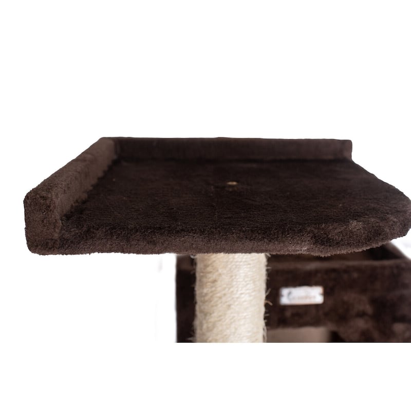 GleePet 66-Inch Real Wood Cat Tree In Coffee Brown With Four Levels, Two Perches, Condo