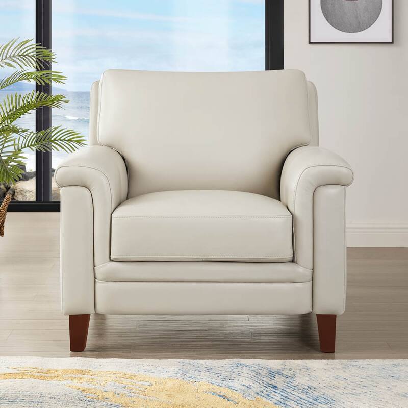 Hydeline Westcott Top Grain Leather Chair with Memory Foam and Springs - Vanilla White