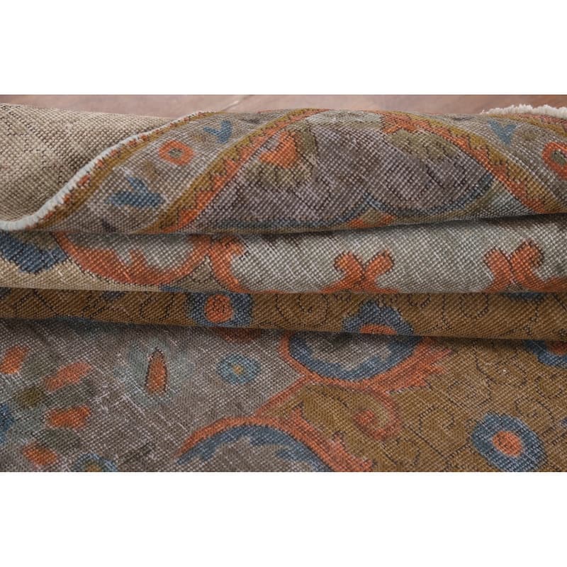Distressed Tabriz Persian Antique Rug Hand-Knotted Wool Carpet - 7'1" x 10'11"