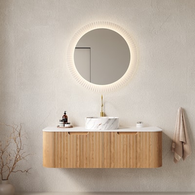48" Bathroom Vanity with Sink, Wall-Mounted Curved Edges Striped Bathroom Storage Cabinet with 2 Drawers