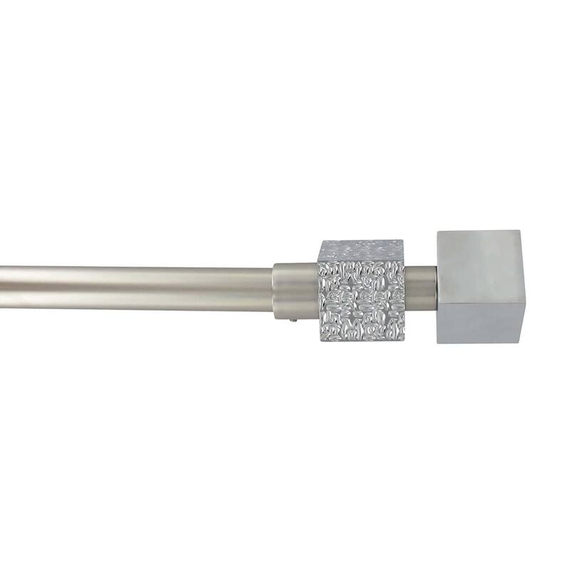 Adjustable Single Curtain Rod 50"-82" with Textured Square Finials and Brackets - 50" to 82" L x 3/4" D