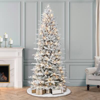 Puleo International 7.5 ft. Pre-lit Slim Flocked Northern Fir Artificial Christmas Tree