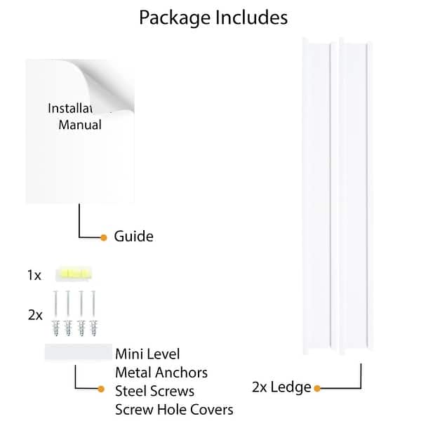 dimension image slide 0 of 2, Wallniture Denver 56 Inch Floating Shelves, White Picture Ledge (Set of 2)